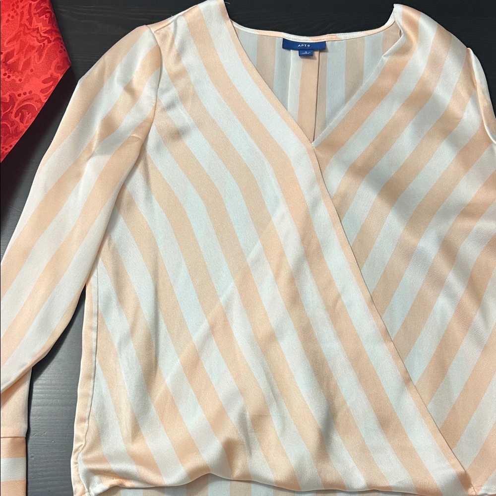 Apt. 9 Peach and White Striped Blouse